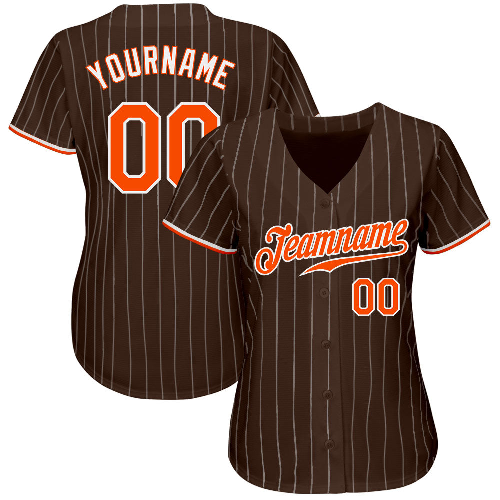 Custom Brown White Pinstripe Orange-White Authentic Baseball Jersey