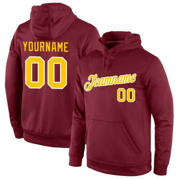 Custom Stitched Burgundy Gold-White Sports Pullover Sweatshirt Hoodie