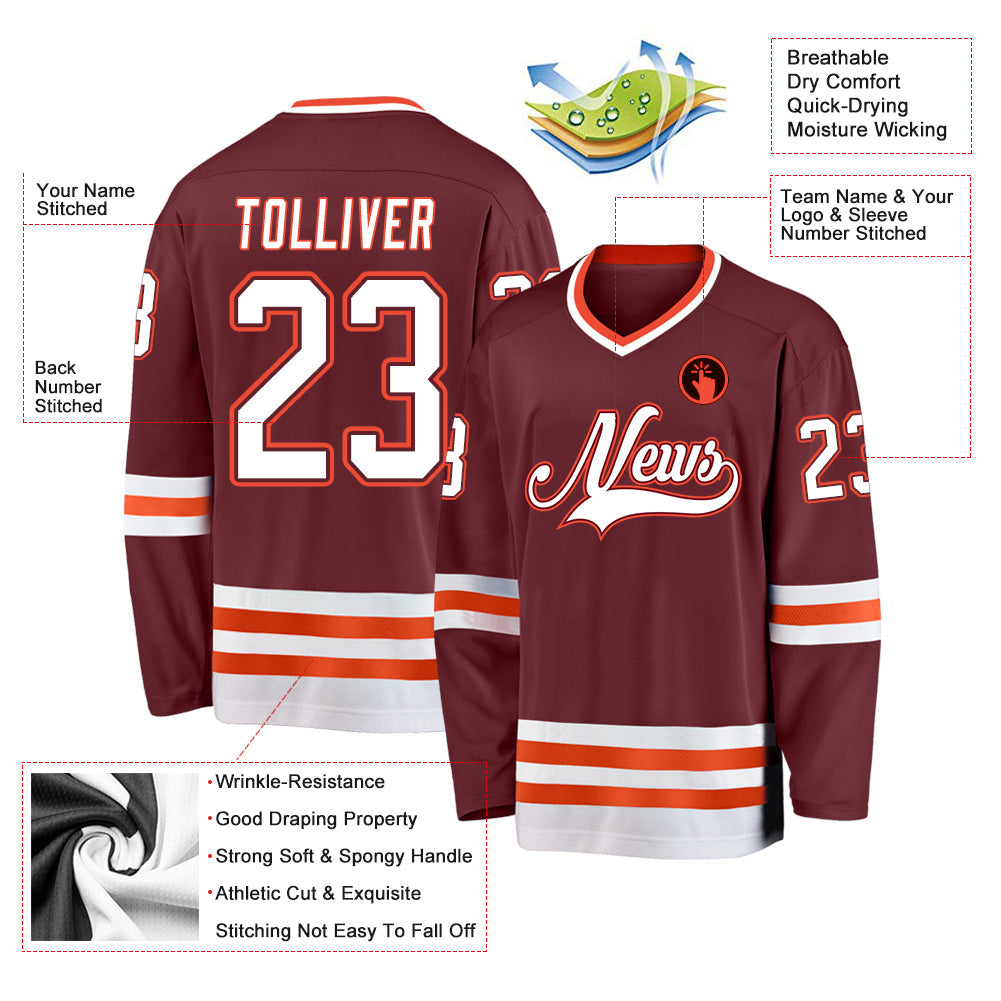 Custom Burgundy White-Orange Hockey Jersey