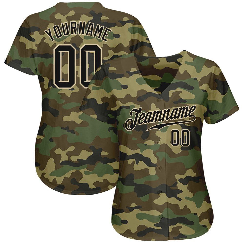 Custom Camo Black-City Cream Authentic Salute To Service Baseball Jersey