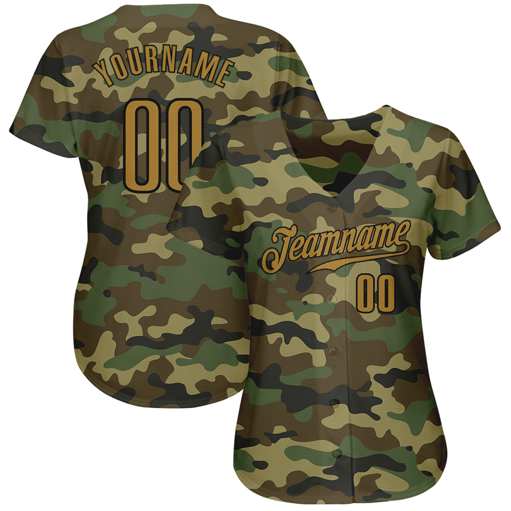 Custom Camo Old Gold-Black Authentic Salute To Service Baseball Jersey