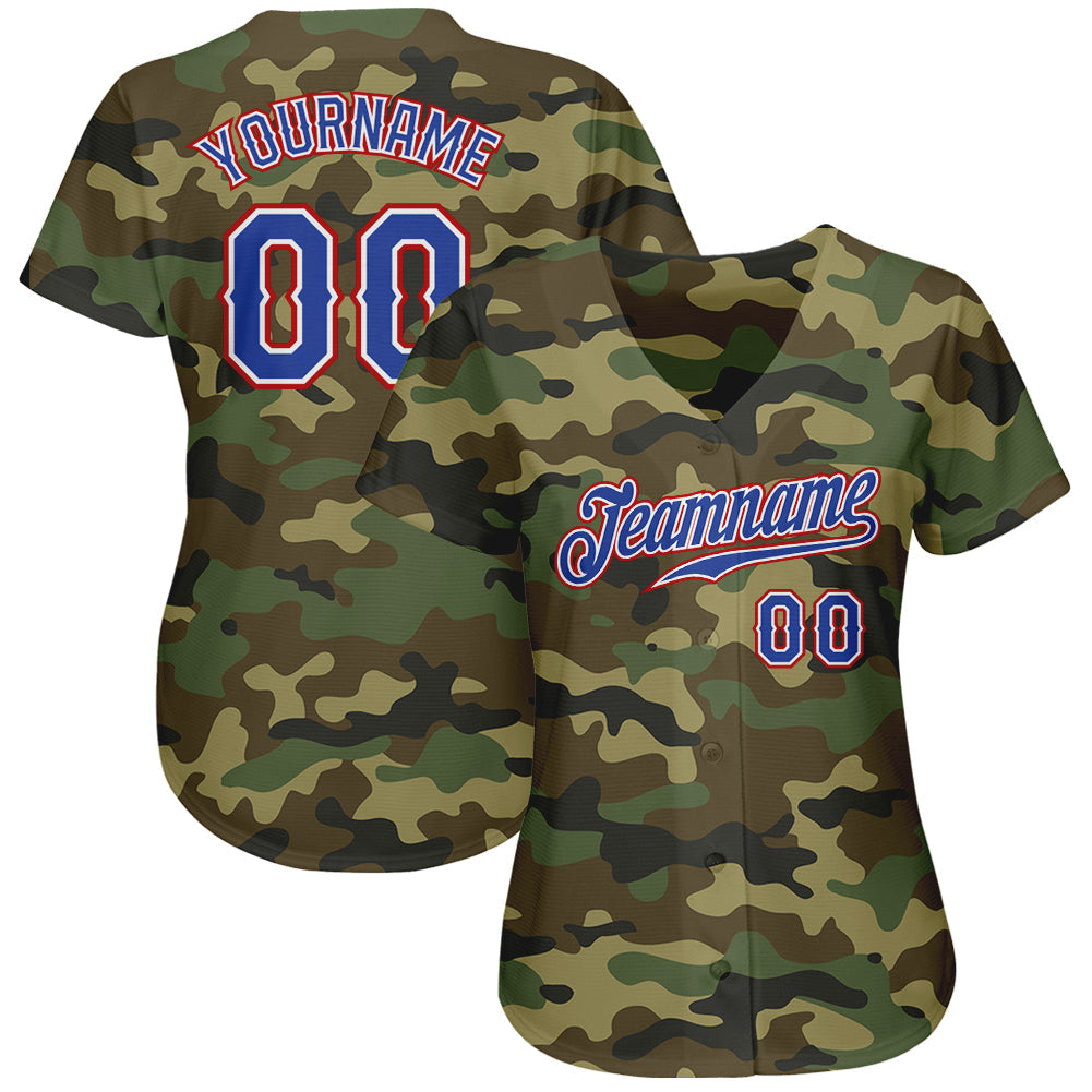 Custom Camo Royal-Red Authentic Salute To Service Baseball Jersey