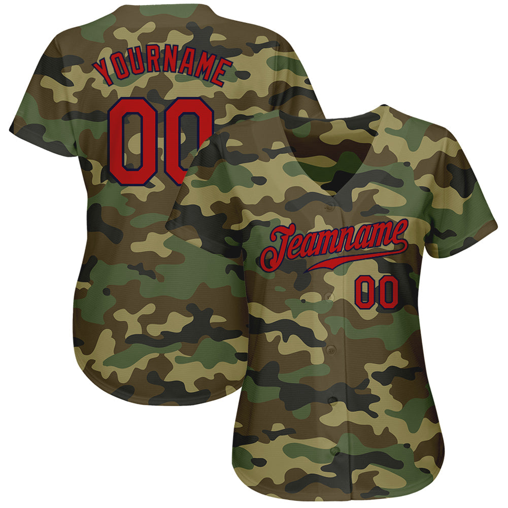 Custom Camo Red-Navy Authentic Salute To Service Baseball Jersey