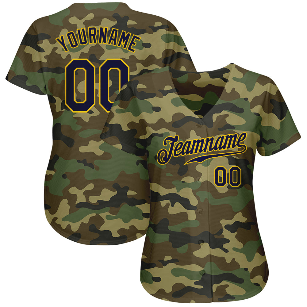 Custom Camo Navy-Gold Authentic Salute To Service Baseball Jersey