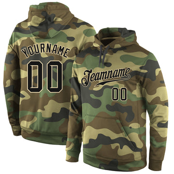 Custom Stitched Camo Black-Cream Sports Pullover Sweatshirt Salute To Service Hoodie