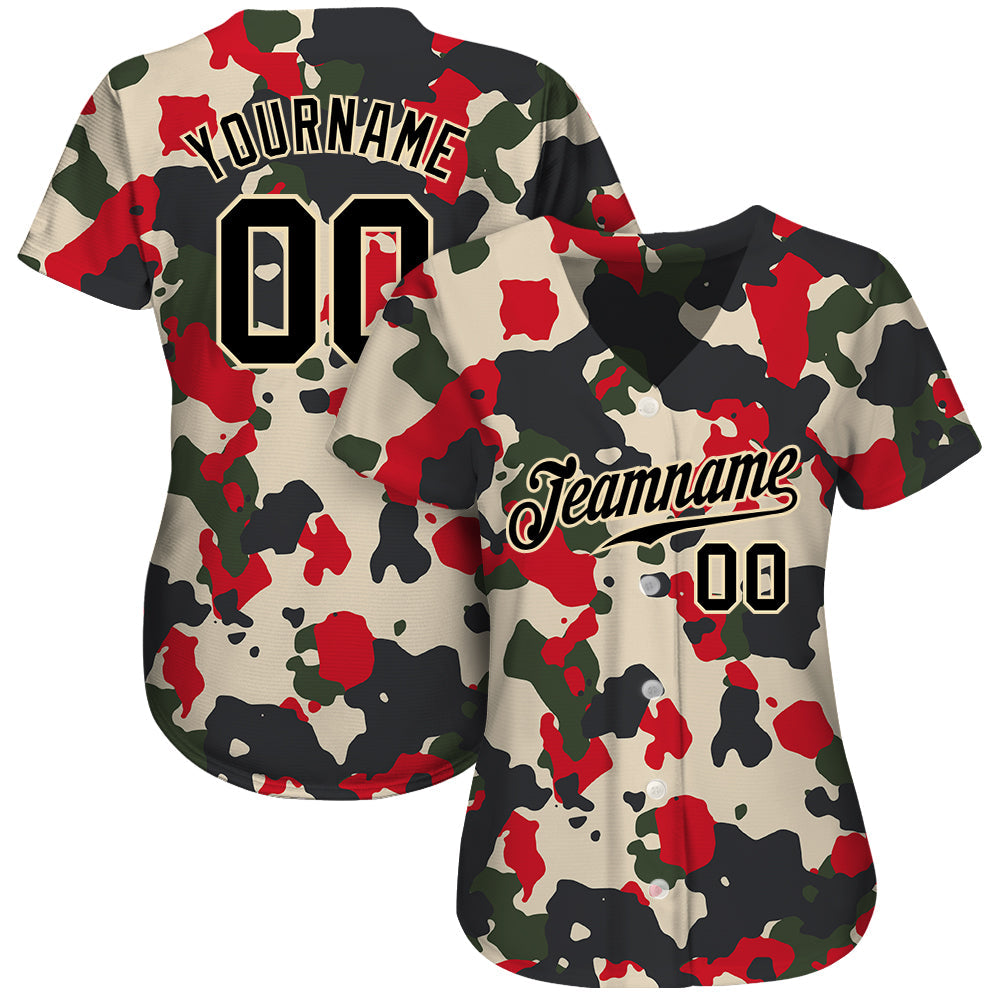 Custom Camo Black-Cream Authentic Salute To Service Baseball Jersey