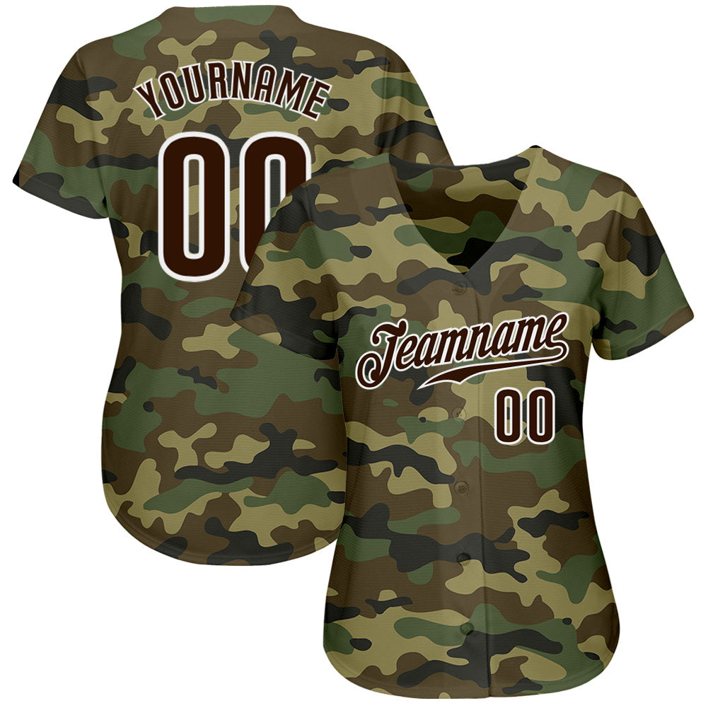 Custom Camo Brown-White Authentic Salute To Service Baseball Jersey