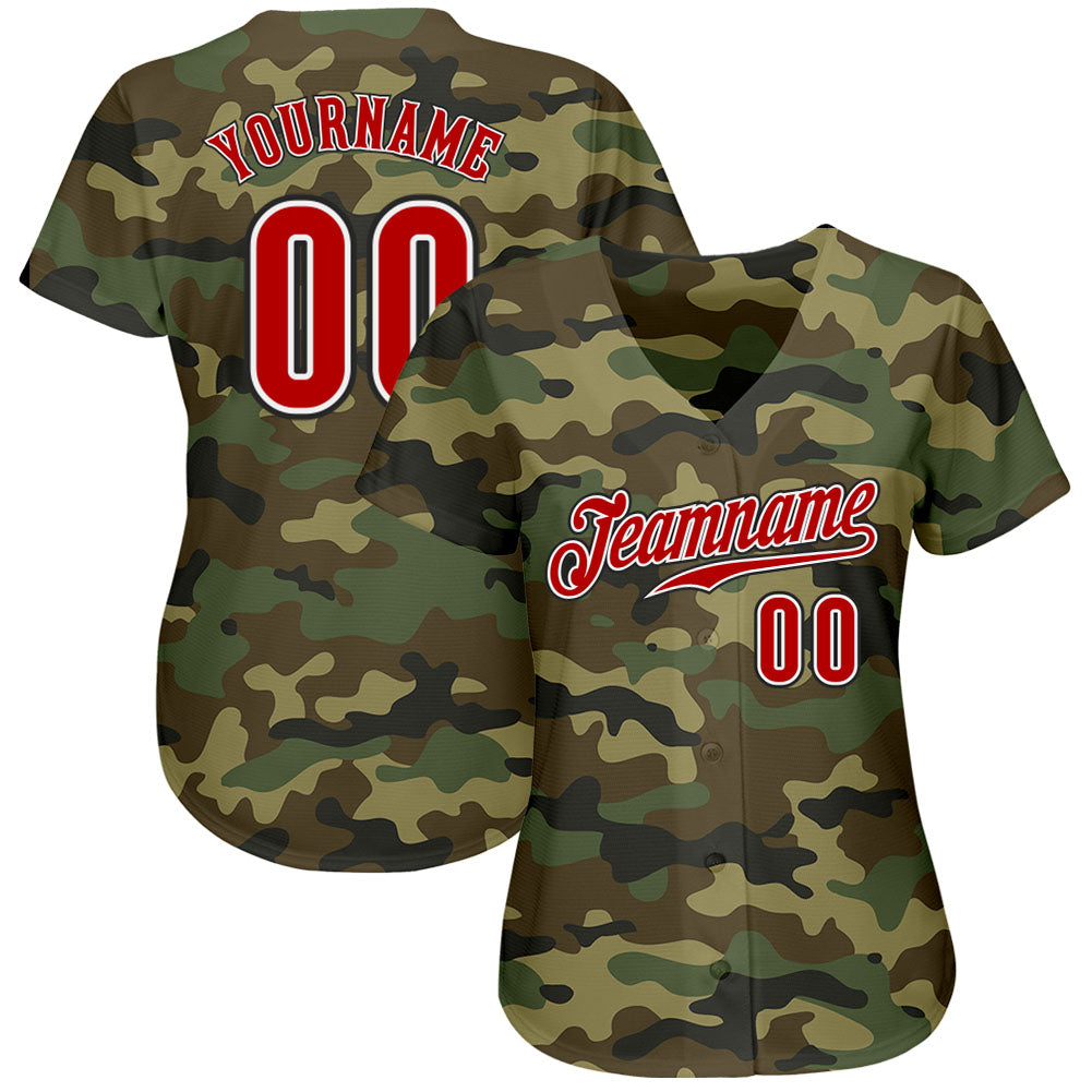 Custom Camo Red-Black Authentic Salute To Service Baseball Jersey