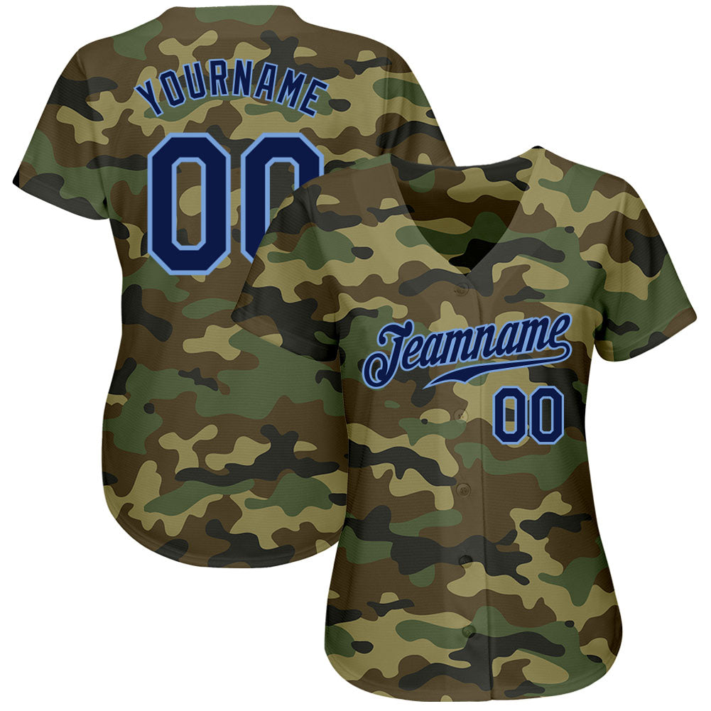 Custom Camo Navy-Powder Blue Authentic Salute To Service Baseball Jersey