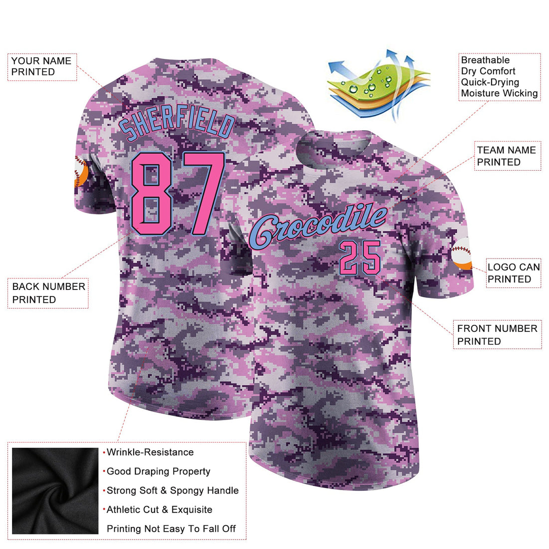 Custom Camo Pink-Light Blue Performance Salute To Service T-Shirt