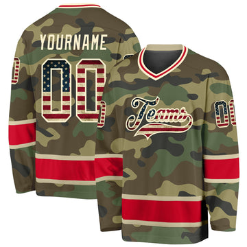 Custom Camo Vintage USA Flag-Red Salute To Service Hockey Jersey