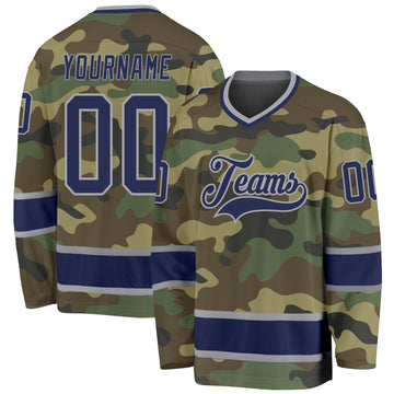 Custom Camo Navy-Gray Salute To Service Hockey Jersey