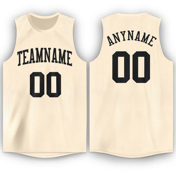 Custom Cream Black Round Neck Basketball Jersey