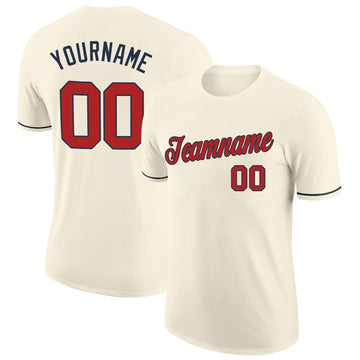 Custom Cream Red-Navy Performance T-Shirt