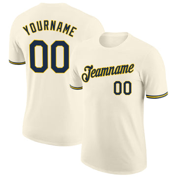 Custom Cream Navy-Gold Performance T-Shirt