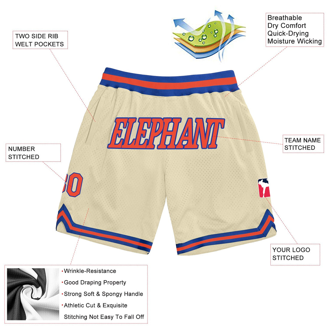 Custom Cream Orange-Royal Authentic Throwback Basketball Shorts