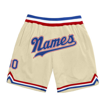 Custom Cream Royal-Red Authentic Throwback Basketball Shorts