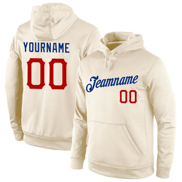 Custom Stitched Cream Red-Royal Sports Pullover Sweatshirt Hoodie