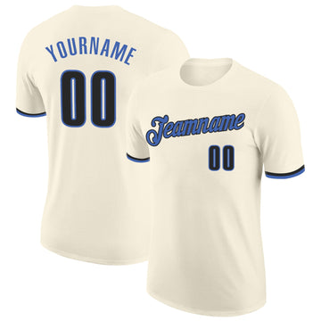 Custom Cream Blue-Black Performance T-Shirt