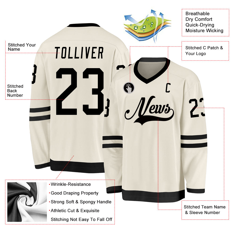 Custom Cream Black Hockey Jersey