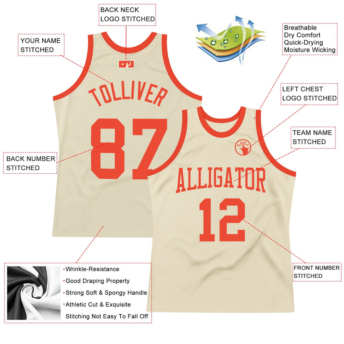 Custom Cream Orange Authentic Throwback Basketball Jersey