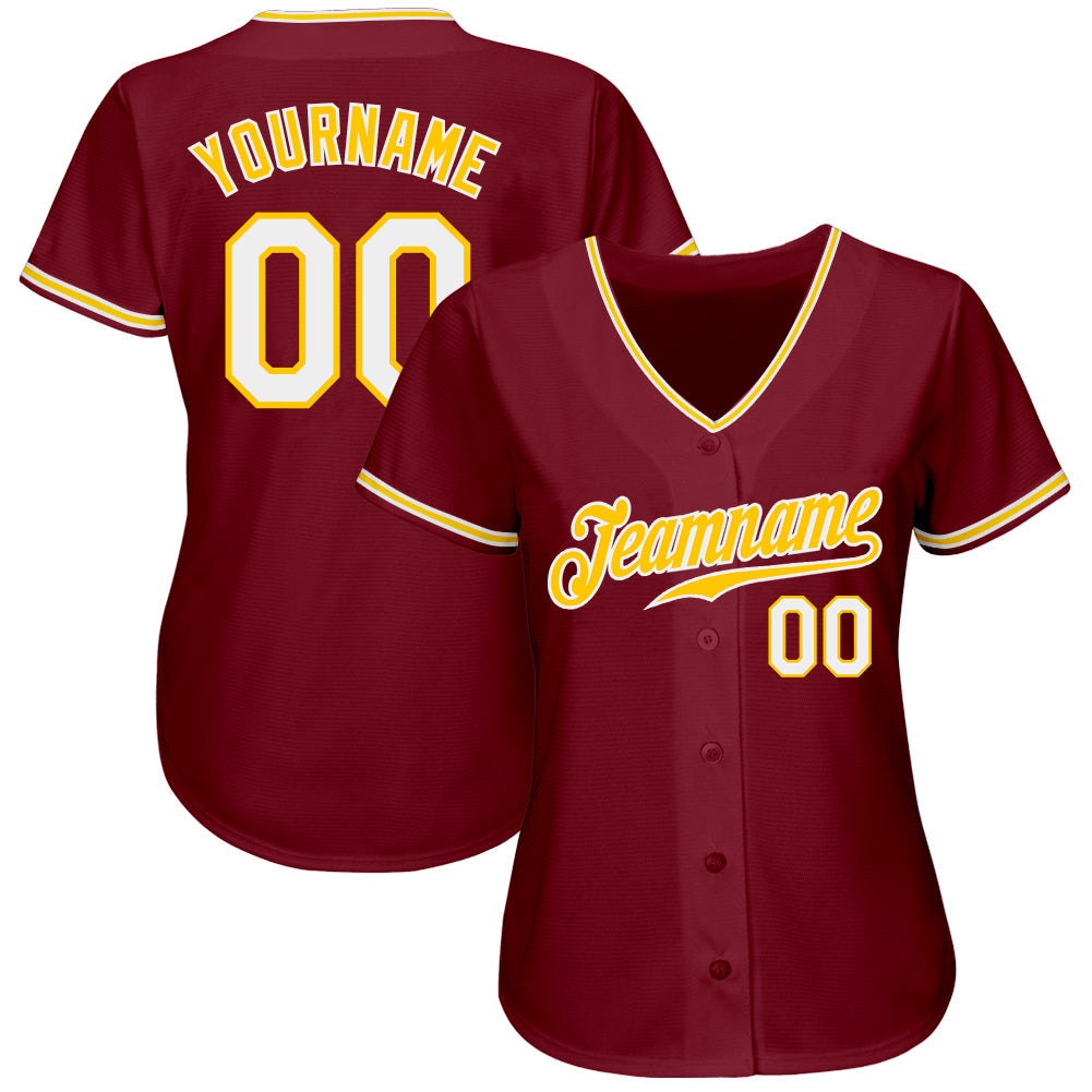 Custom Crimson White-Gold Authentic Baseball Jersey