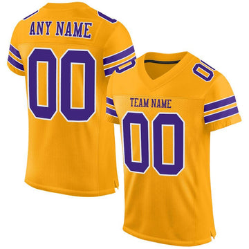 Custom Gold Purple-White Mesh Authentic Football Jersey