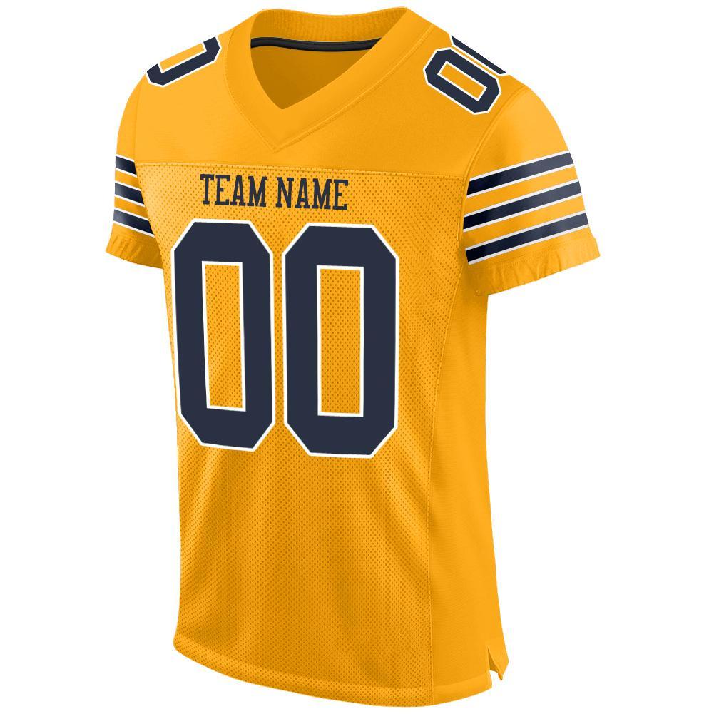 Custom Gold Navy-White Mesh Authentic Football Jersey