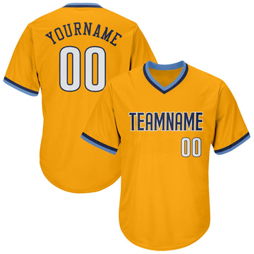 Custom Gold White-Navy Authentic Throwback Rib-Knit Baseball Jersey Shirt