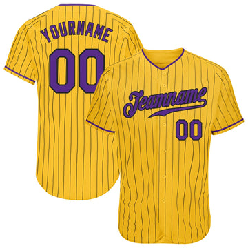 Custom Yellow Black Pinstripe Purple-Black Authentic Baseball Jersey