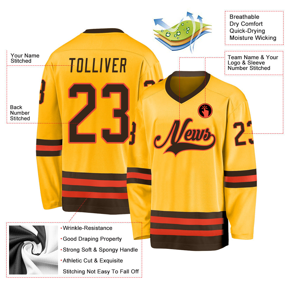 Custom Gold Brown-Orange Hockey Jersey