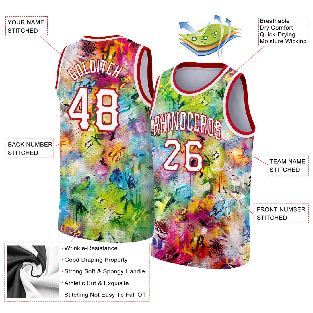 Custom Scratch Graffiti Pattern White-Red 3D Authentic Basketball Jersey