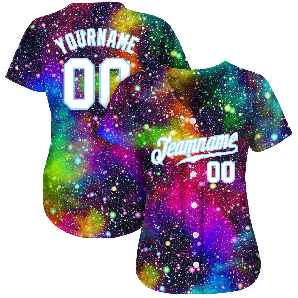 Custom Galactic Pattern White-Light Blue 3D Authentic Baseball Jersey