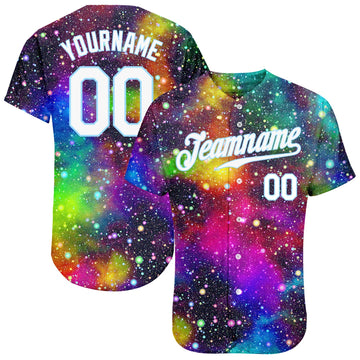 Custom Galactic Pattern White-Light Blue 3D Authentic Baseball Jersey