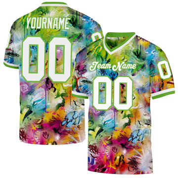 Custom Graffiti Pattern White-Neon Green 3D Mesh Authentic Throwback Football Jersey