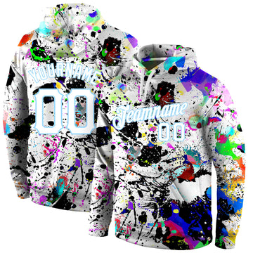 Custom Stitched Splashes Graffiti Pattern White-Light Blue 3D Sports Pullover Sweatshirt Hoodie