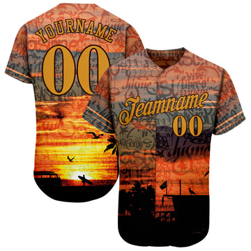 Custom Graffiti Pattern Gold-Brown 3D Beach Authentic Baseball Jersey