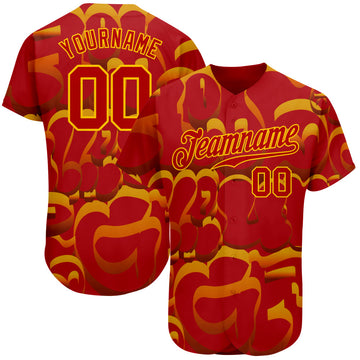 Custom Graffiti Pattern Red-Gold 3D Authentic Baseball Jersey