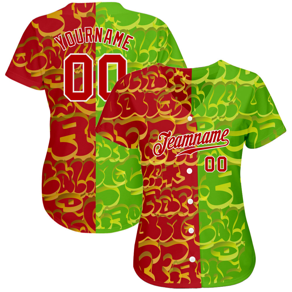 Custom Graffiti Pattern Red-Green 3D Authentic Baseball Jersey