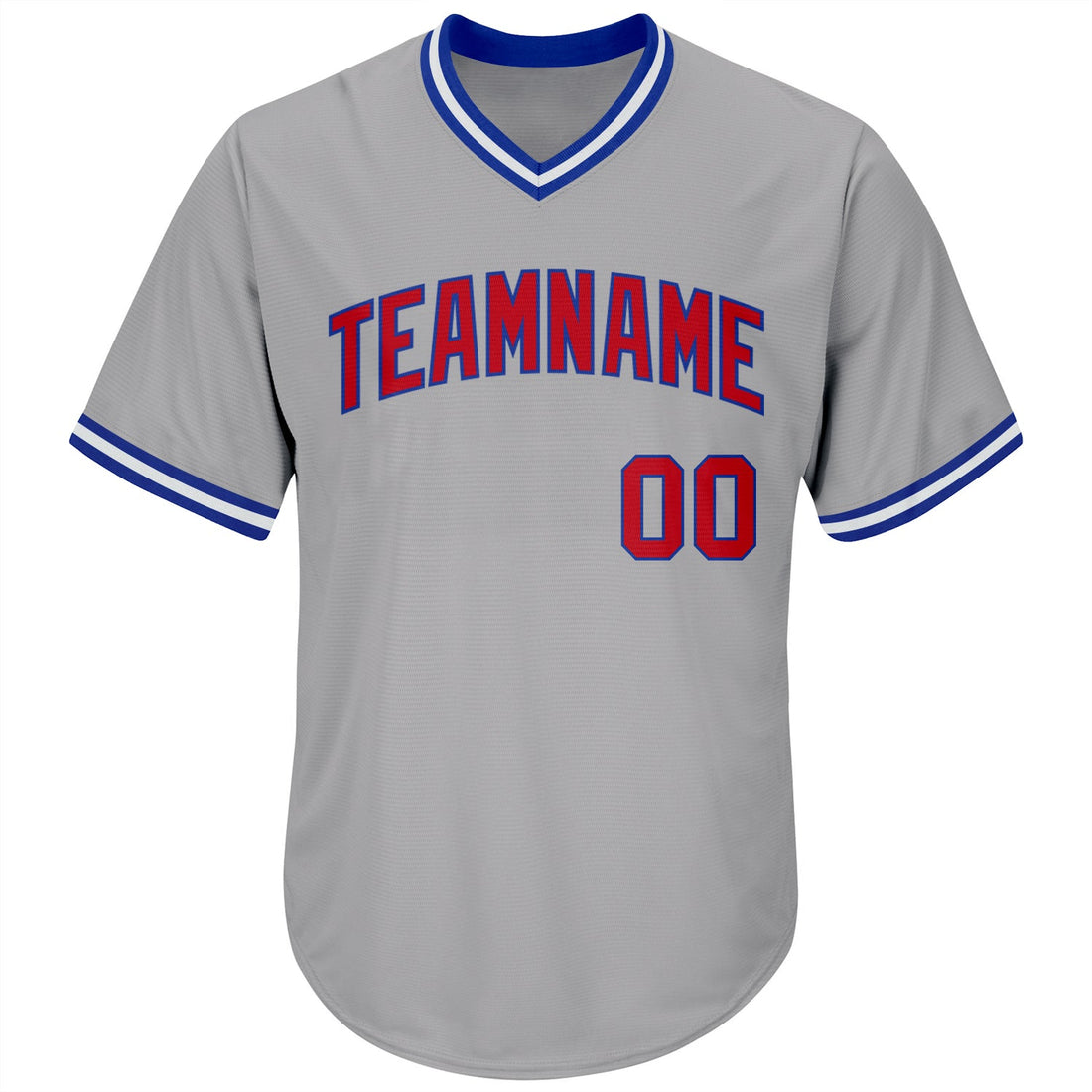 Custom Gray Red-Royal Authentic Throwback Rib-Knit Baseball Jersey Shirt