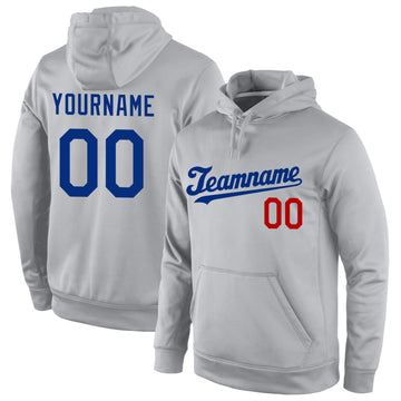 Custom Stitched Gray Royal-Red Sports Pullover Sweatshirt Hoodie