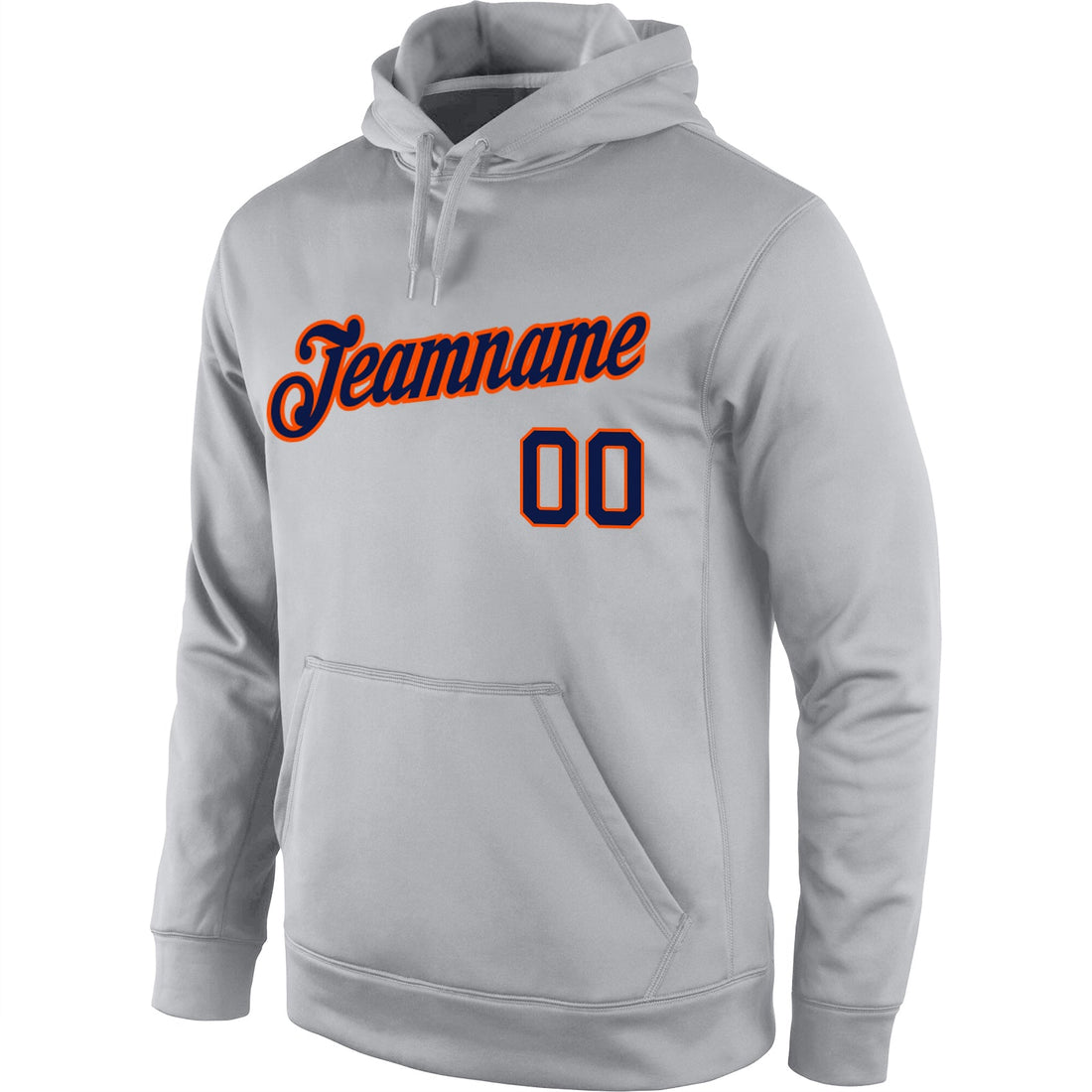 Custom Stitched Gray Navy-Orange Sports Pullover Sweatshirt Hoodie