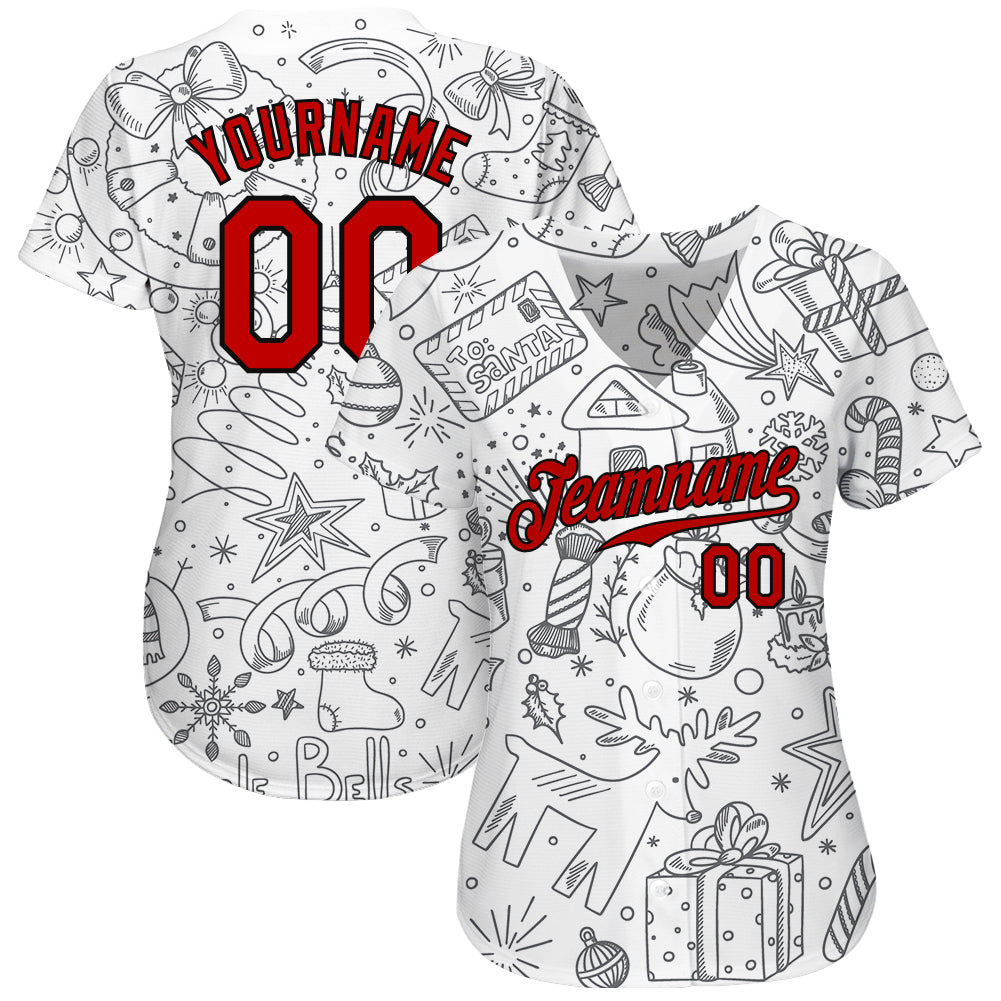 Custom Gray Red-Black Christmas 3D Authentic Baseball Jersey