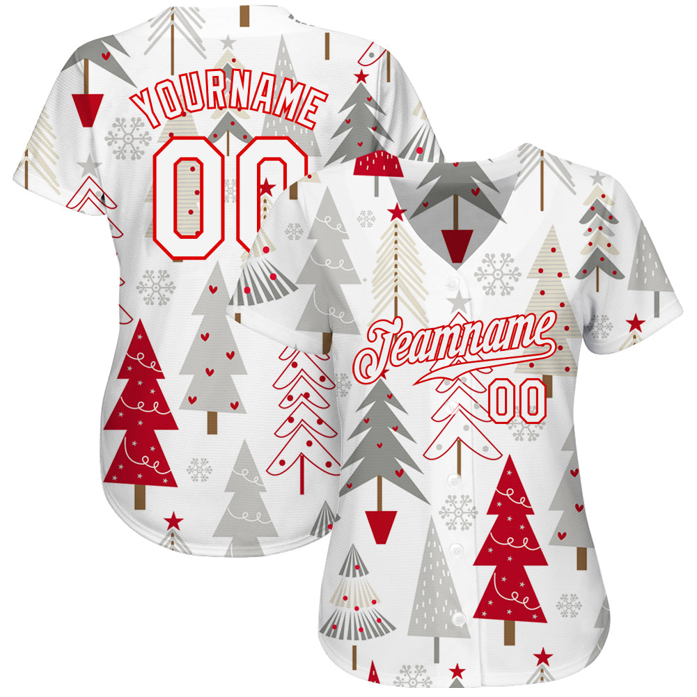 Custom Gray White-Red Christmas 3D Authentic Baseball Jersey