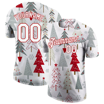 Custom Gray White-Red Christmas 3D Performance T-Shirt