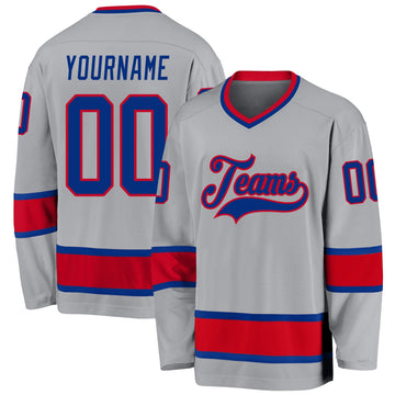 Custom Gray Royal-Red Hockey Jersey