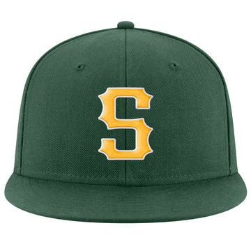 Custom Green Gold-White Stitched Adjustable Snapback Hat