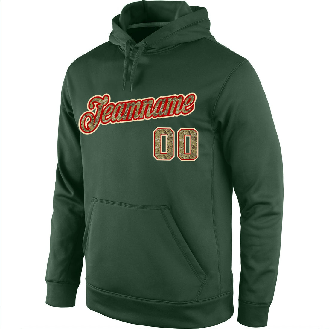 Custom Stitched Green Camo-Red Sports Pullover Sweatshirt Hoodie