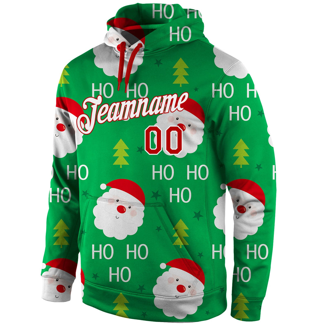 Custom Stitched Green Red-White Christmas 3D Sports Pullover Sweatshirt Hoodie