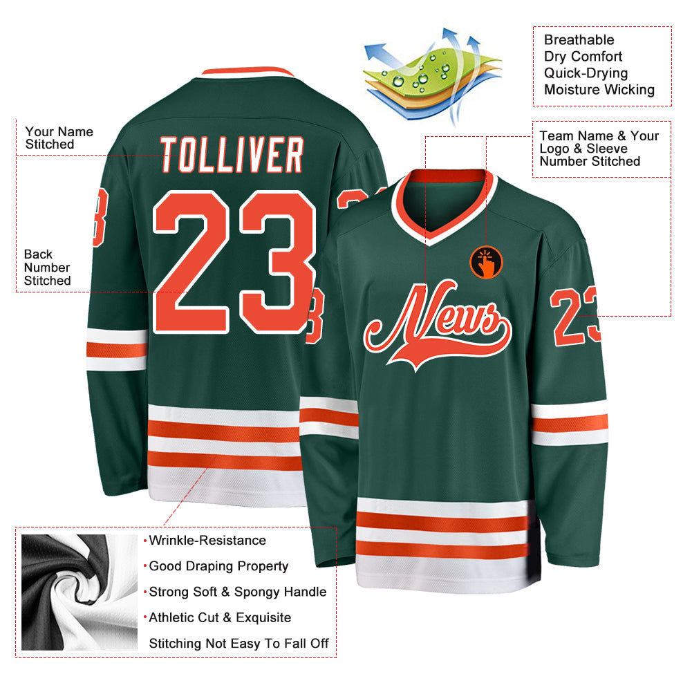 Custom Green Orange-White Hockey Jersey